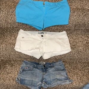 Hollister Women's White Denim, denim and blue Shorts. SET OF 3